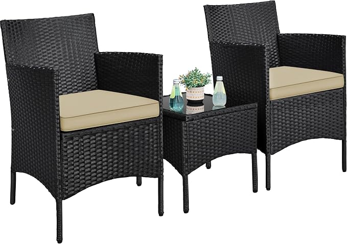 Yaheetech 3 Pieces Patio Conversation Set, Outdoor Rattan Bistro Furniture by Yaheetech