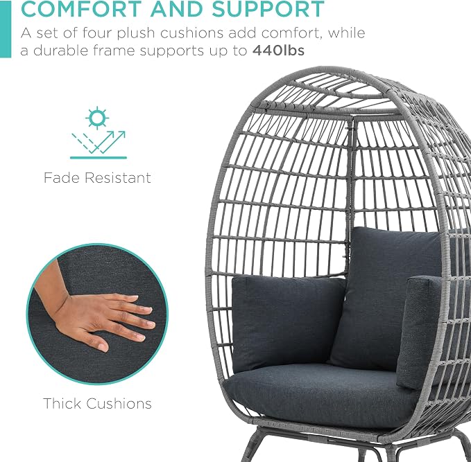 Best Choice Products Wicker Egg Chair, Oversized Indoor Outdoor Lounger - Image 6