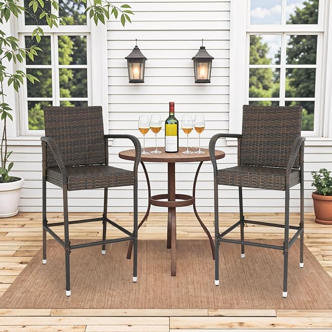 ZENY Set of 4 Wicker Barstool All Weather Dining Chairs Outdoor Patio Furniture - Image 2
