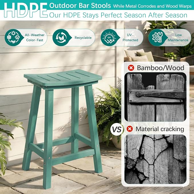 Outdoor Bar Stools Set of 4, 24 Inch All-Weather HDPE Counter Height Chairs - Image 4