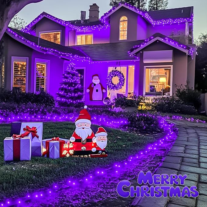 JMEXSUSS Purple Christmas Lights Indoor Outdoor Clear Wire, 66ft 200 LED Purple - Image 8