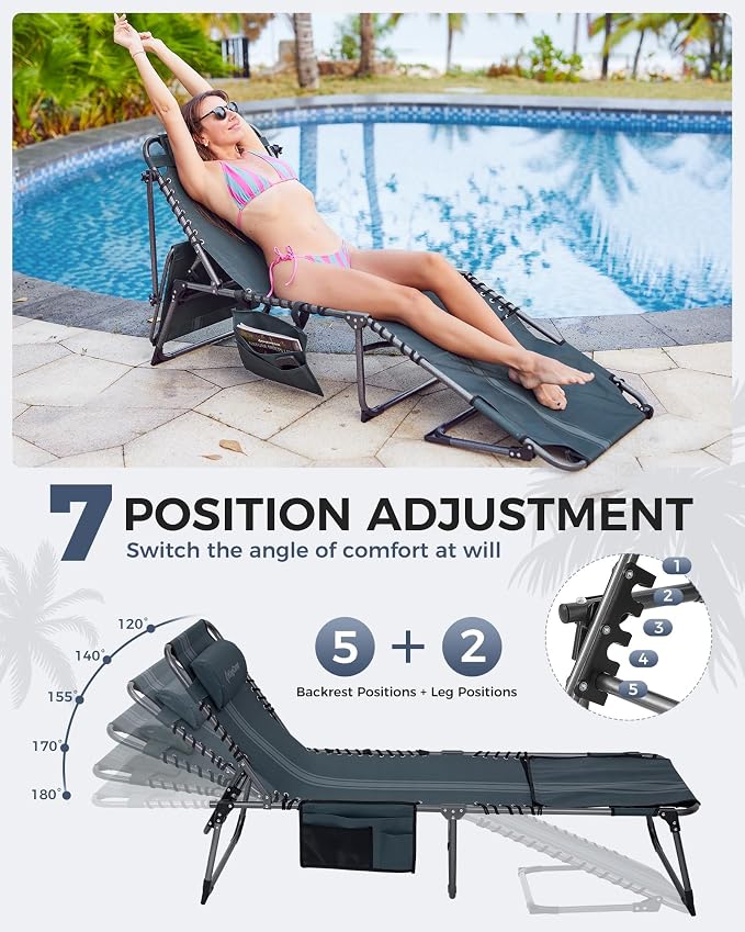 KingCamp Tanning Chair with Face Hole, Lounge Chairs Outdoor Folding Comfy - Image 5