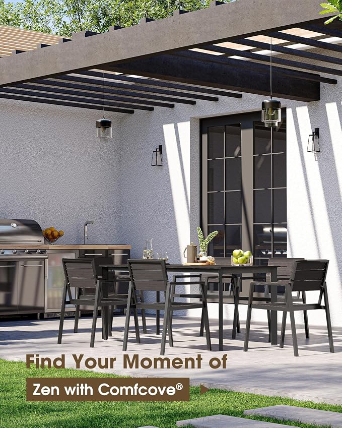 Outdoor Dining Set for 6, Aluminum Patio HDPS Outdooor Table and Chairs Set - Image 7