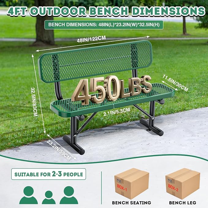 4FT/48INCH Heavy Duty Metal Park Bench - Image 3