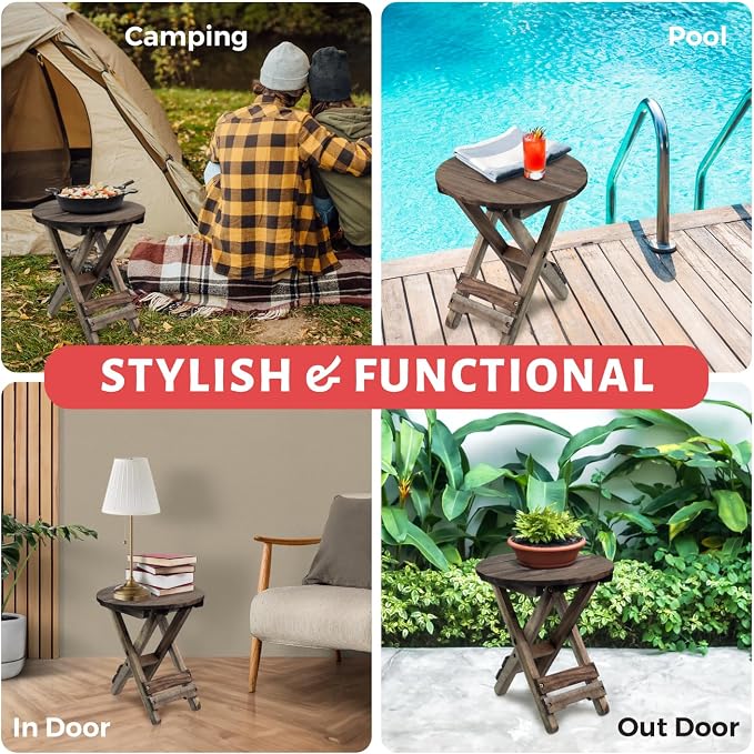 Small Patio Table, Outdoor Folding Side Table, Portable Accent Coffee End Table - Image 4