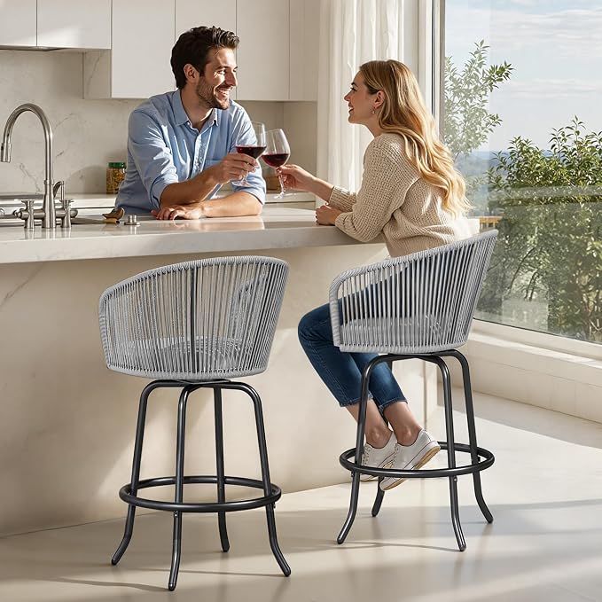 YITAHOME Patio Bar Stools Set of 2, Counter Height Swivel Bar Stools - Image 3