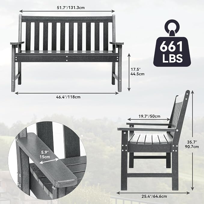 YITAHOME Garden Bench, All Weather Outdoor Bench - Image 2