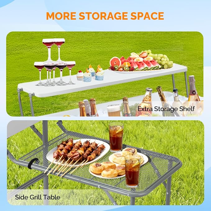 VINGLI Ice Table with Extra Storage Shelf, Side Table, Portasble Cooler Side - Image 3