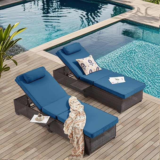 Outdoor Lounge Chairs, Pool Lounge Chairs Set of 2, Outdoor Chaise Lounge by YALISSEY