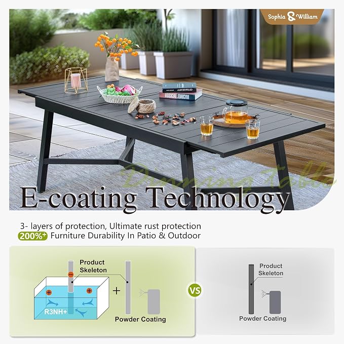 Sophia & William Black Expandable Patio Table Metal Outdoor Dining Table - Image 6