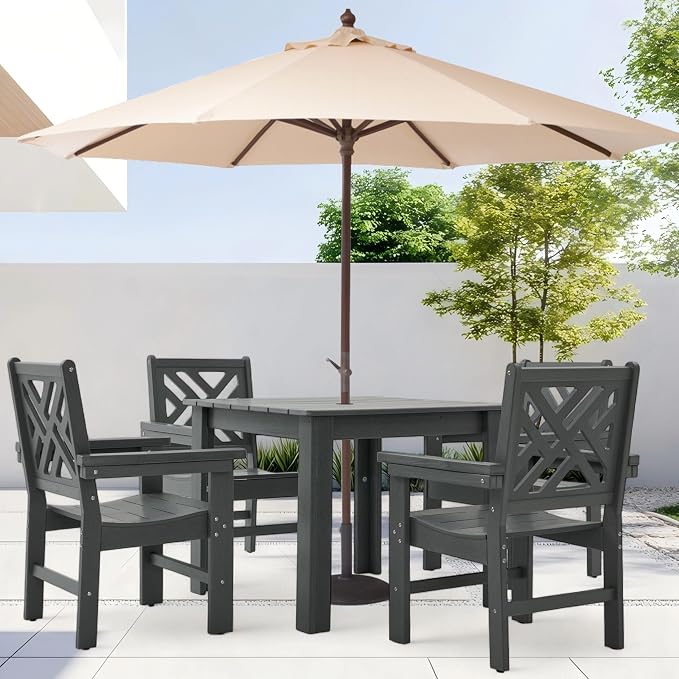 HDPE Outdoor Dining Set, 5-Piece Outdoor Table and Chairs Include 4 Armchair - Image 7