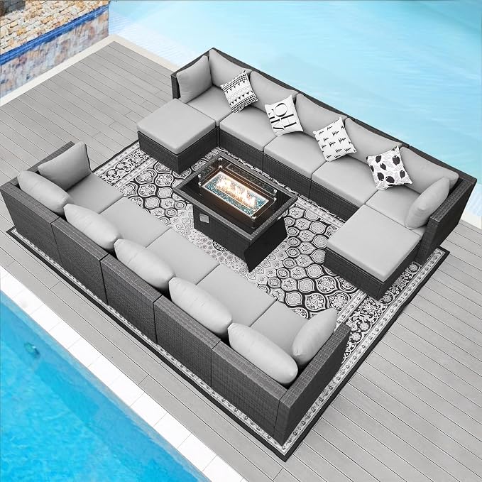 NICESOUL 13 Piece Patio Furniture w/Fireplace, Elegant Outdoor Seating w/Firepit by NICESOUL