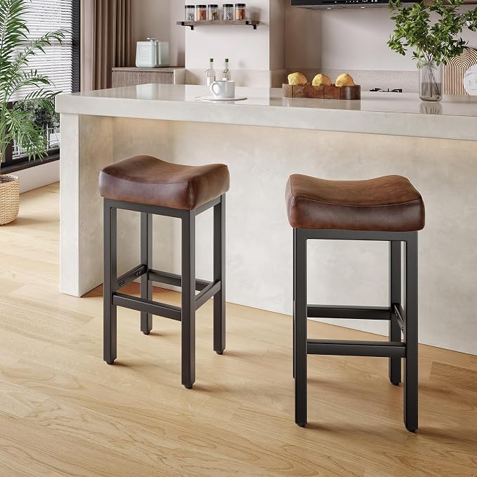 29 Inch Bar Height Bar Stools Set of 2, Backless Bonded Leather Bar Height - Image 8