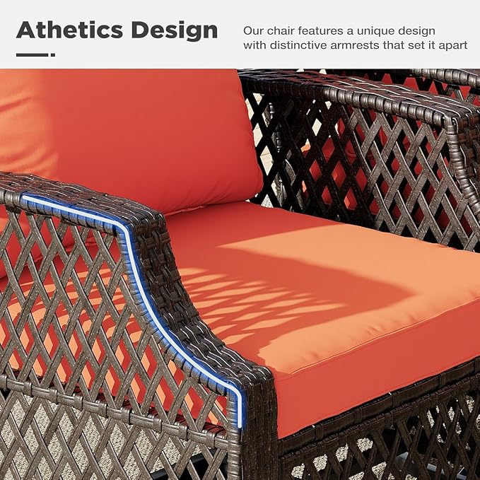 HOMREST 3 Piece Outdoor Swivel Chair Set, Wicker Patio Bistro Set - Image 3