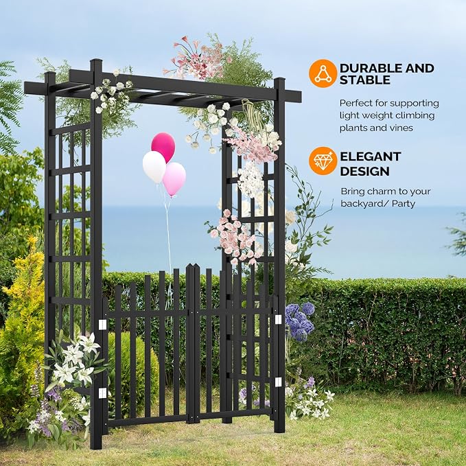 VINGLI Garden Arbor with Gate, PVC Wedding Arch - Image 5
