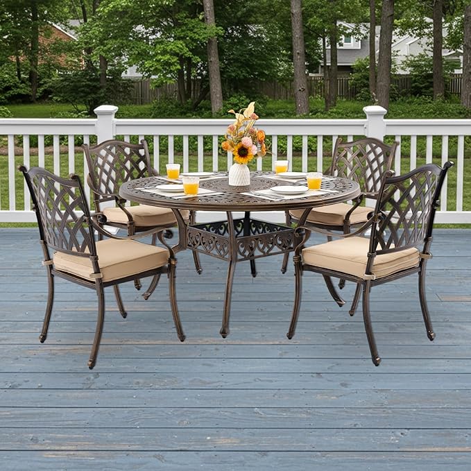 5-Piece Cast Aluminum Patio Furniture, Outdoor Dining Sets - Image 2