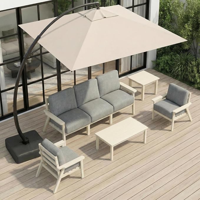 HDPE Patio Furniture Set with Cantilever Umbrella, Outdoor Couch with Washable by YourPerfectOutdoorEscape