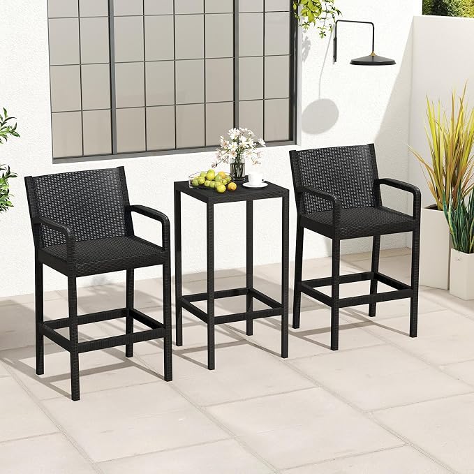 COSTWAY 3 Pieces Patio Bar Set, Modern Outdoor Bistro Set - Image 9