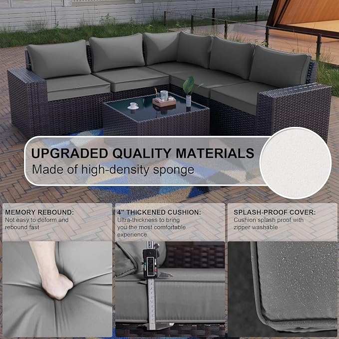 Kullavik 12 Pieces Outdoor Patio Furniture Set PE Wicker Rattan Sectional Sofa - Image 6