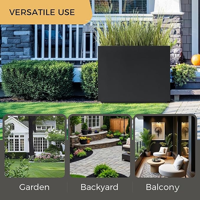 Tall & Long Metal Planter with Middle Shelf, 36W x 11D x 30H Large Rectangular - Image 6