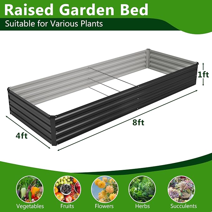 2PCS 8x4x1ft Galvanized Raised Garden Bed Kit, Metal Planter Box - Image 2