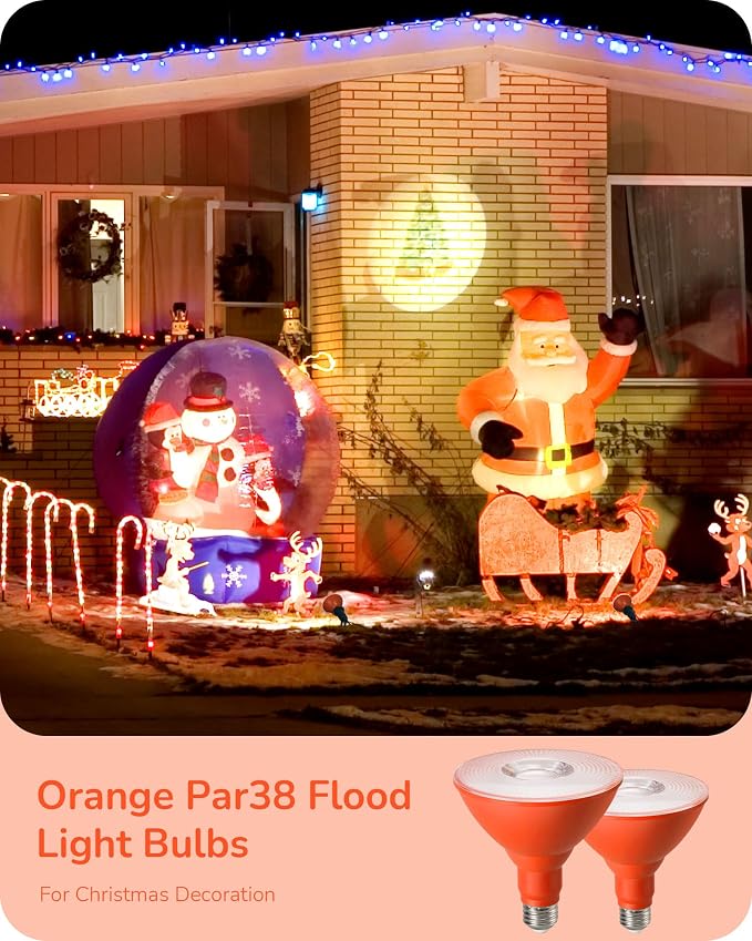EDISHINE PAR38 Orange LED Flood Light Bulbs Outdoor, Dimmable LED Light Bulb - Image 2