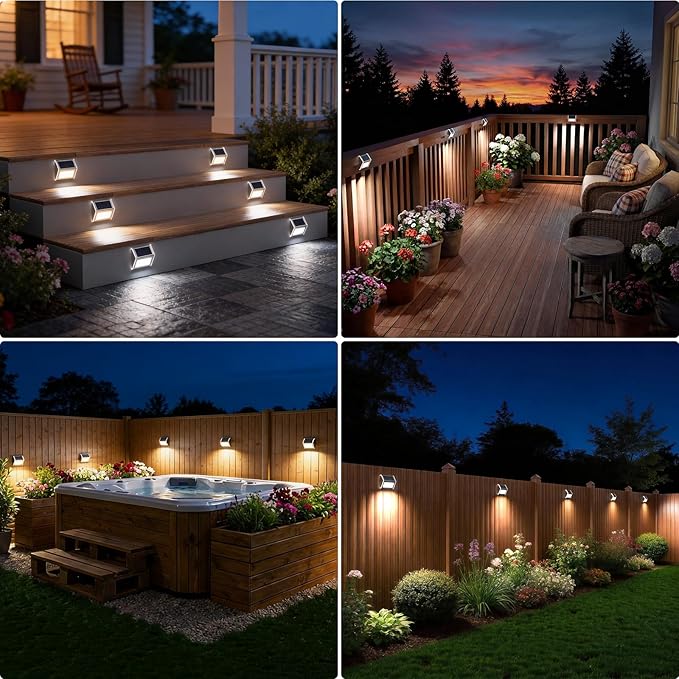 JSOT Outdoor Fence Lights, 12 Pack Solar Powered Deck Lights Waterproof Stairs - Image 3