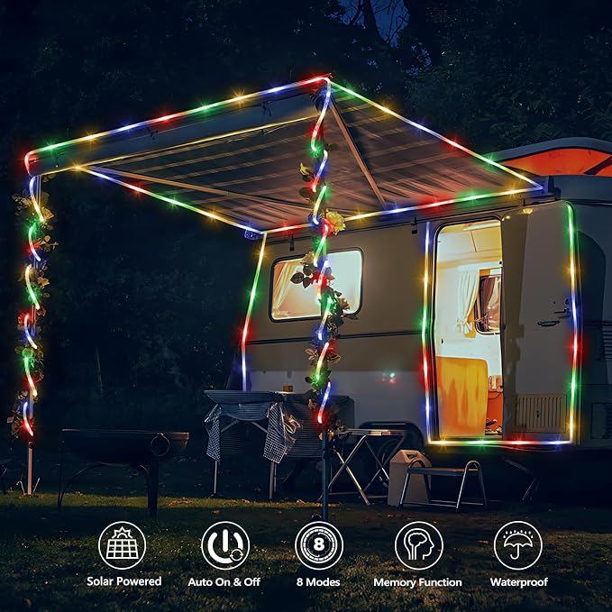 Solar Rope Lights, 33ft 100LED Solar String Lights, 8 Modes Waterproof Solar - Image 2
