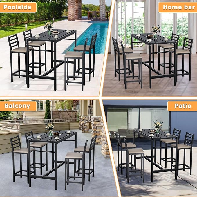 5 Piece Outdoor Patio Bar Set, 54.7" Rectangular Counter Height High Top Bar - Image 6