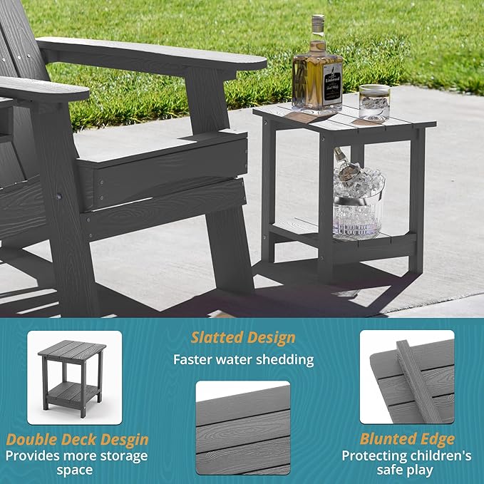 LUE BONA Adirondack Outdoor Side Table, 2-Tier Dark Grey HDPS Patio End Table - Image 6