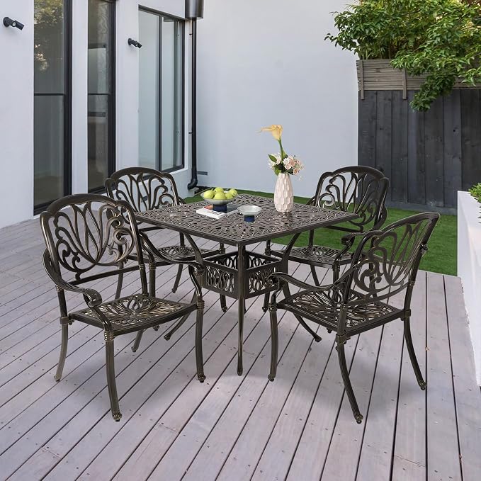 Cast Aluminum Outdoor Patio Dining Set, All Weather Outdoor Furniture Dining Set - Image 8