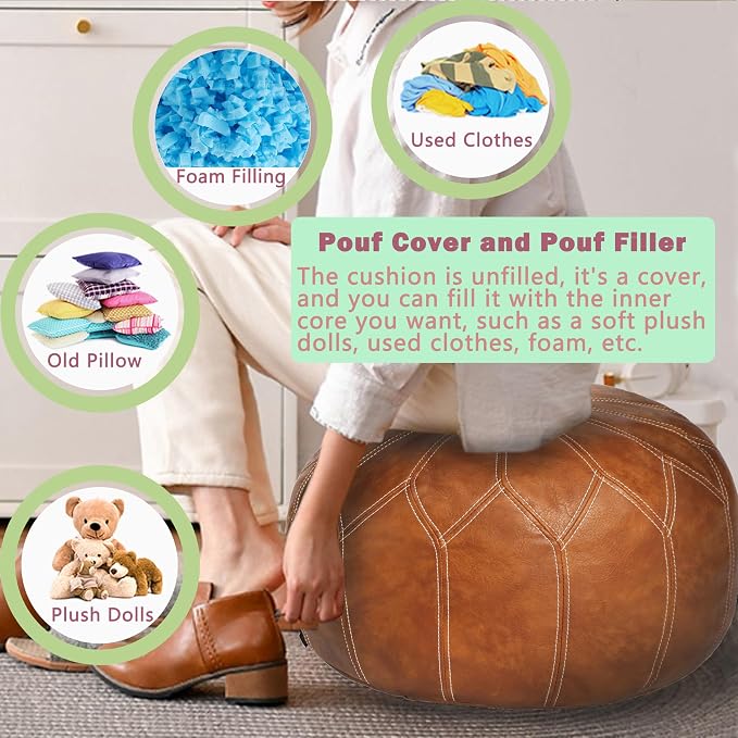 Thgonwid Unstuffed Moroccan Faux Leather Pouf Ottoman - Image 4