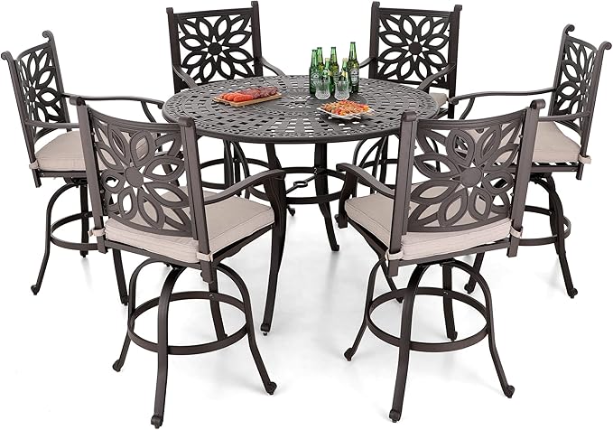 Sophia & William 6-Person Cast Aluminium Patio Bar Height Table Round, Outdoor - Image 3