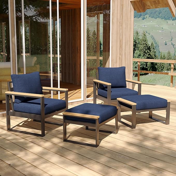 Sundale Outdoor 2 Pieces Aluminum Patio Ottoman, Outdoor Footstool - Image 5