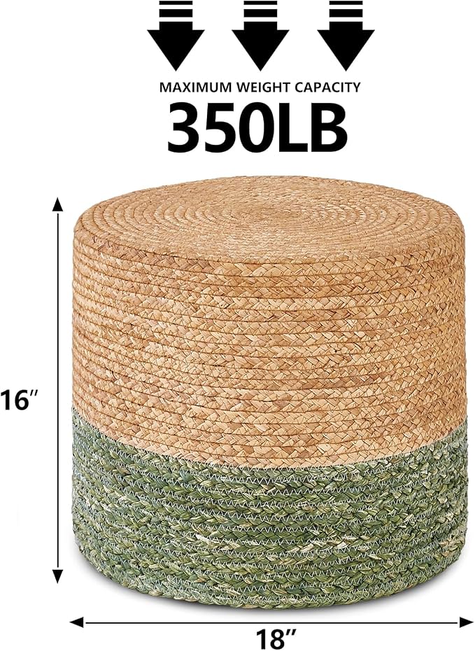 Wimarsbon 18'' Ottoman Pouf, Natural Braided Poof, Rustic Handweave Lounge - Image 3