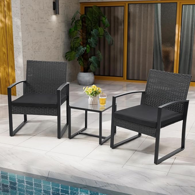 3 Piece Wicker Patio Bistro Set, Rattan Conversation Set - Image 2