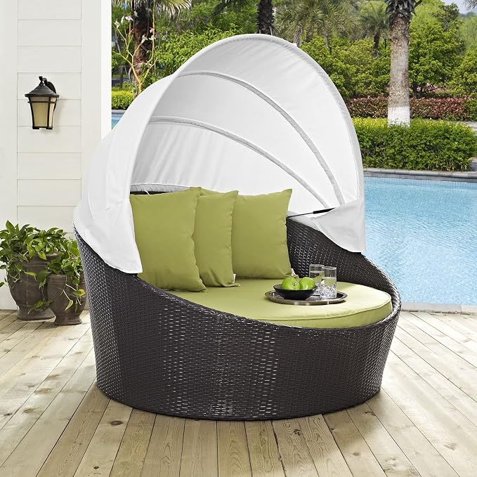Modway Convene Wicker Rattan Outdoor Patio Retractable Canopy Round Poolside - Image 2