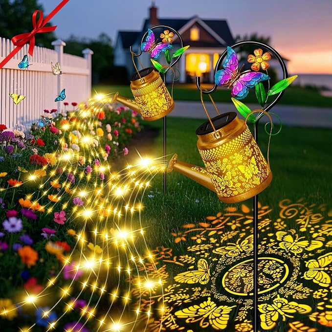 Butterfly Solar Watering Can Lights, Outdoor Waterproof Garden Lanterns by OSTRITEC