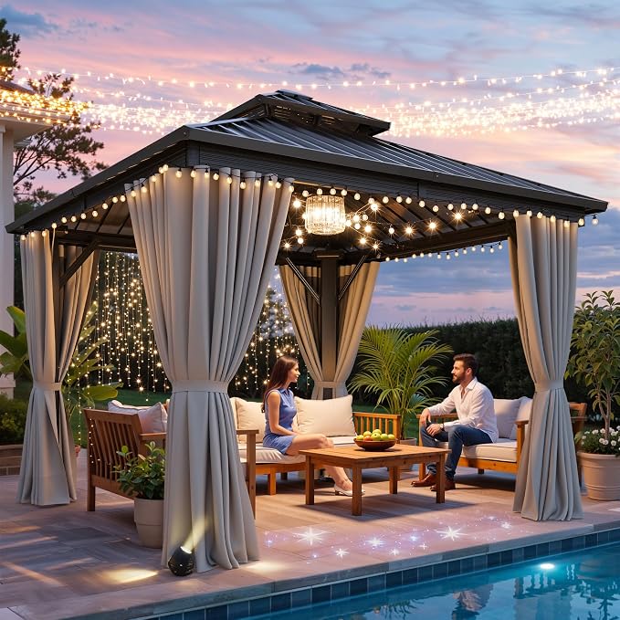 YITAHOME 10X10FT Gazebo Patios Hard Top Outdoor Double Roof Canopy Aluminum by YITAHOME