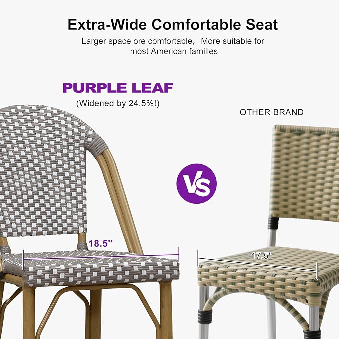 PURPLE LEAF French Counter Height Bar Stools Set of 2 Bamboo Print Finish - Image 5