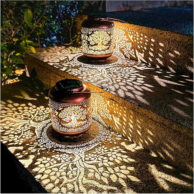 2 Pack Tree of Life Outdoor Solar Hanging Lanterns Waterproof LED Solar Lights by TIGGSY