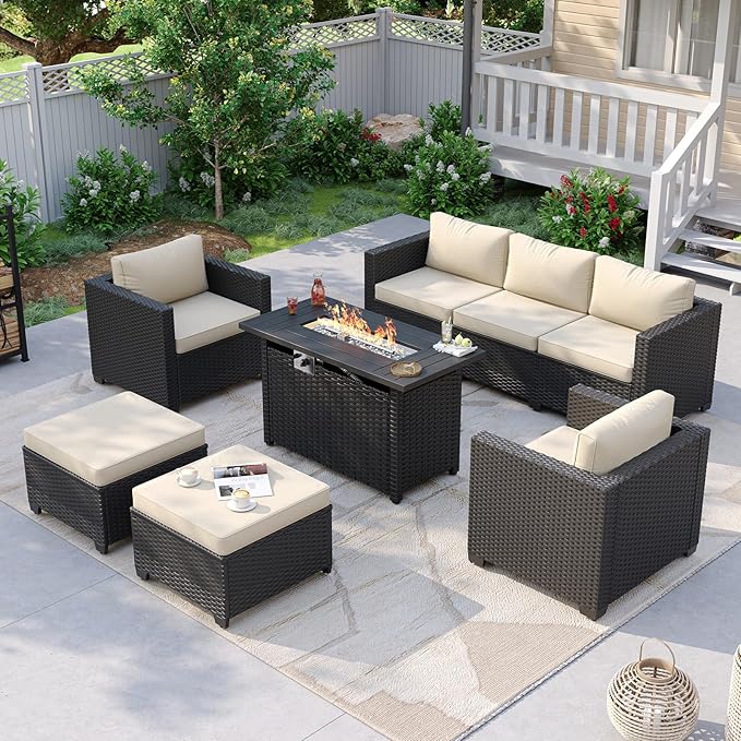 Aoxun Patio Furniture Set with Fire Pit Table, 6 Piece Outdoor Furniture Set by Aoxun