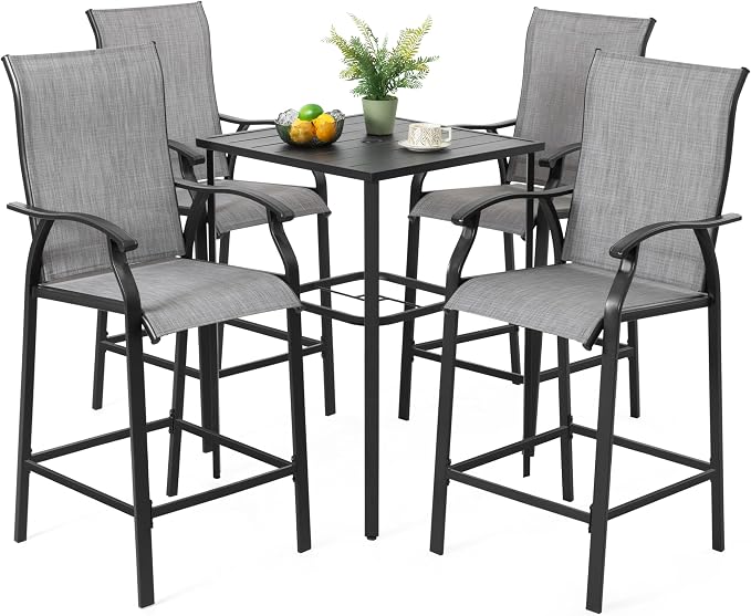 NUU GARDEN 5 Piece Outdoor Bar Set, Bar Height Patio Bistro Set, Textilene by NUUGARDENCORPORATION