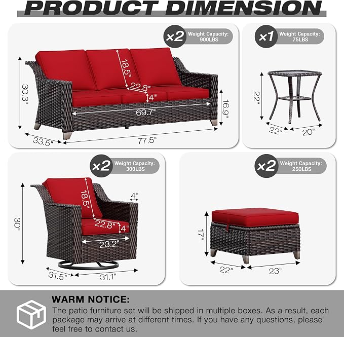 Joyside Wicker Patio Furniture Sets, 7 Pieces Upgraded Large Size Outdoor - Image 2