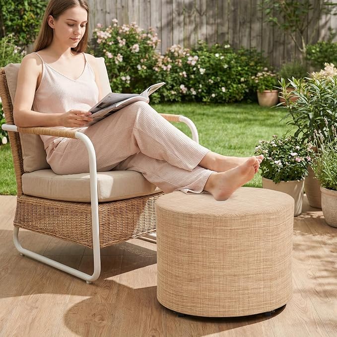 ONBRILL Outdoor Round Ottoman, All Weather Outdoor Footstool - Image 6