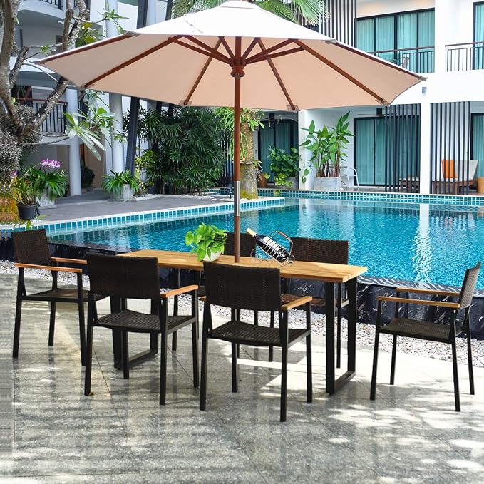 Tangkula 7 Pieces Outdoor Dining Set, Patented Patio Furniture Set w/Large - Image 4