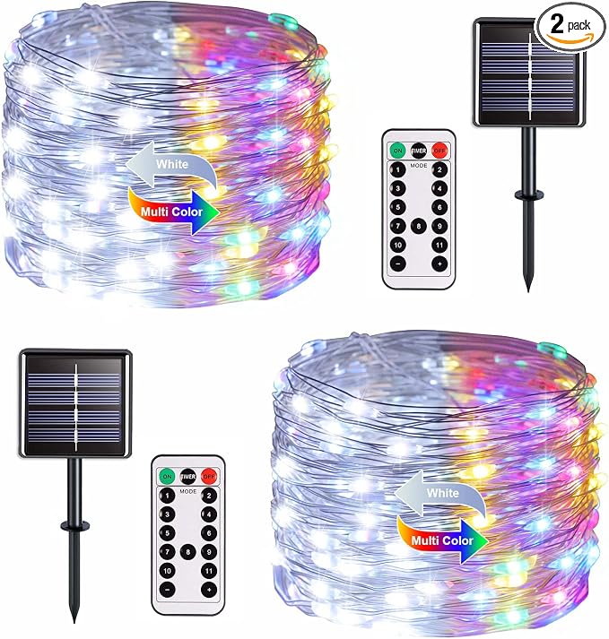 JMEXSUSS 2 Pack Solar Christmas Lights Outdoor Waterproof, 100 LED 33ft White by JMEXSUSS