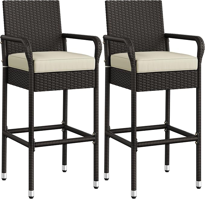 Yaheetech Outdoor Bar Stools Set of 2, Patio Wicker Chairs by Yaheetech