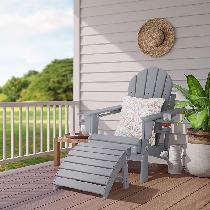 Sundale Outdoor Folding Plastic Adirondack Ottoman, All-Weather Adirondack - Image 8