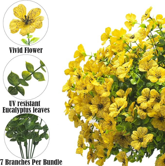 Artificial Fake Flowers for Outdoor Spring Decoration, 16 Bundles Faux Silk - Image 3